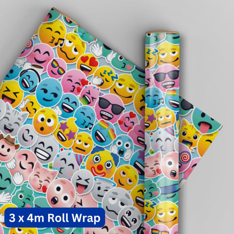 JoyPixels Emoji 4m Roll Wrapping Paper - 3 Pack Bundle
