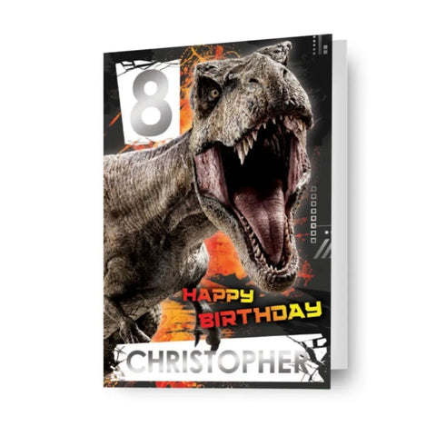 Jurassic World gepersonaliseerde verjaardagskaart met stickervel