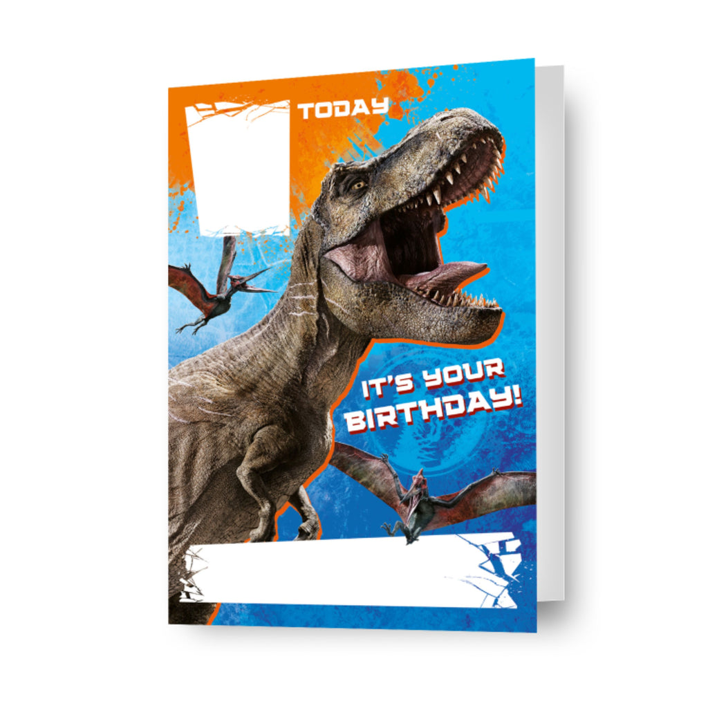 Jurassic World gepersonaliseerde verjaardagskaart met stickervel