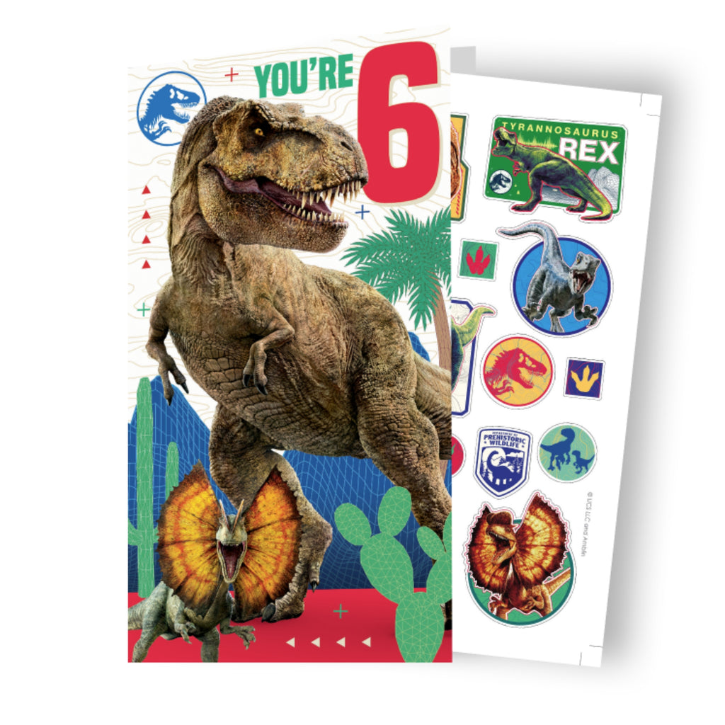 Jurassic World Age 6 Sticker Birthday Card