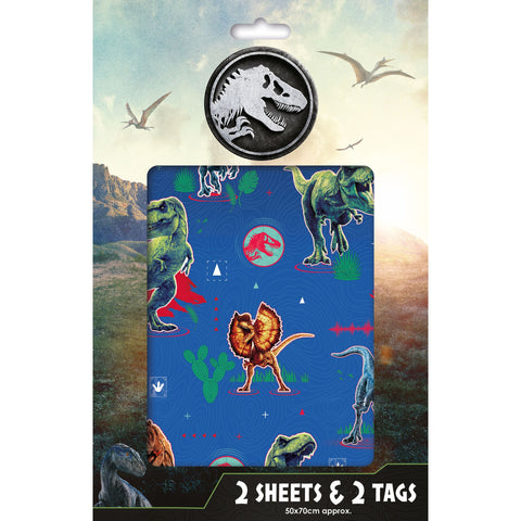 Jurassic World 2 Sheets & 2 Tags Gift Wrap