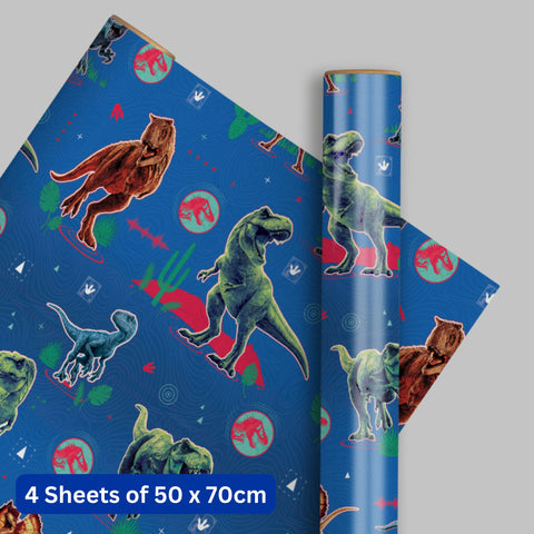 Jurassic World 4 Sheets & 4 Tags Gift Wrap Bundle