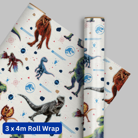 Jurassic World 4m Roll Wrapping Paper - 3 Pack Bundle