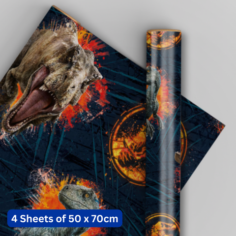 Jurassic World 4 Sheets & 4 Tags Gift Wrap Bundle