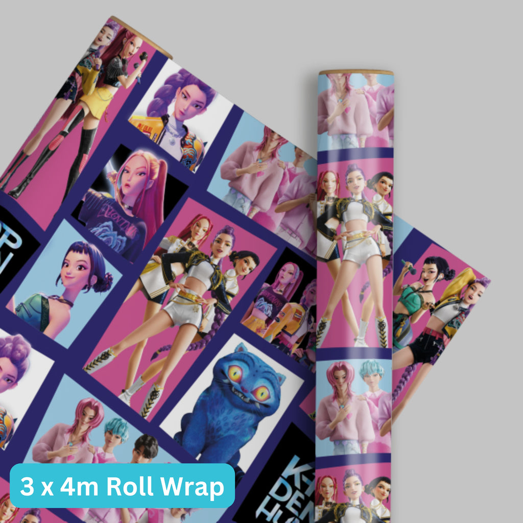 KPop Demon Hunters 4m Roll Wrapping Paper - 3 Pack Bundle