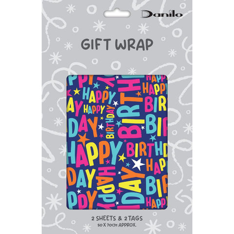 Unlicensed Happy Birthday 2 Sheet 2 Tag Gift Wrap