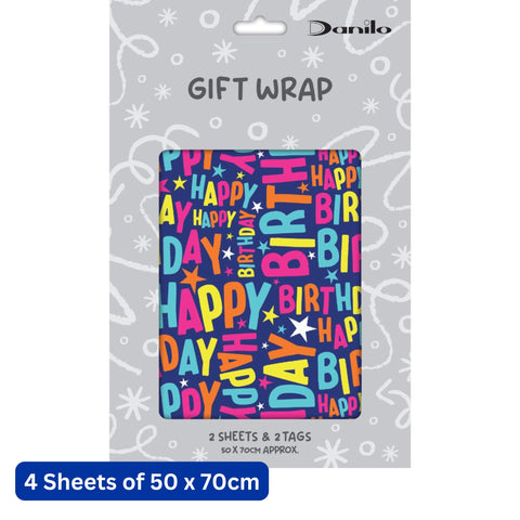 Unlicensed Happy Birthday 4 Sheet 4 Tag Gift Wrap Bundle