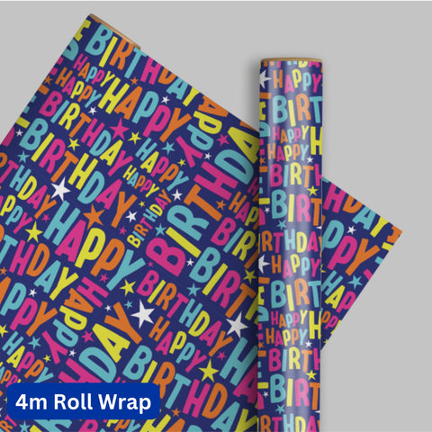 Unlicensed Happy Birthday Wrapping Paper 4m Roll Wrap