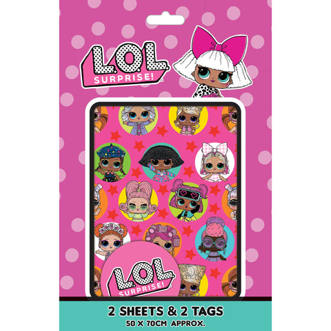 LOL Surprise 2 Sheets & 2 Tags Gift Wrap