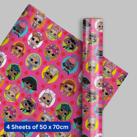 LOL Surprise 4 Sheets & 4 Tags Gift Wrap Bundle