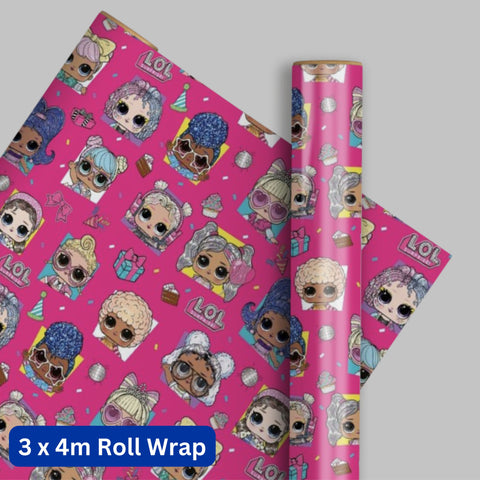 LOL Surprise 4m Roll Wrapping Paper - 3 Pack Bundle