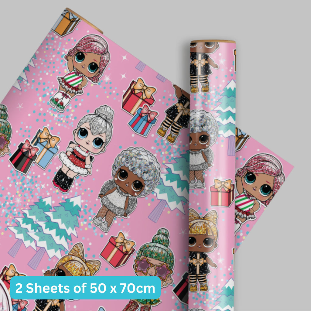 LOL Surprise Christmas 2 Sheets & 2 Tags Gift Wrap