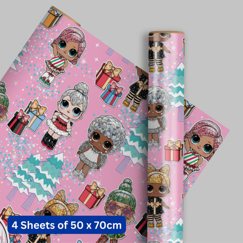 LOL Surprise Christmas 4 Sheets & 4 Tags Gift Wrap Bundle
