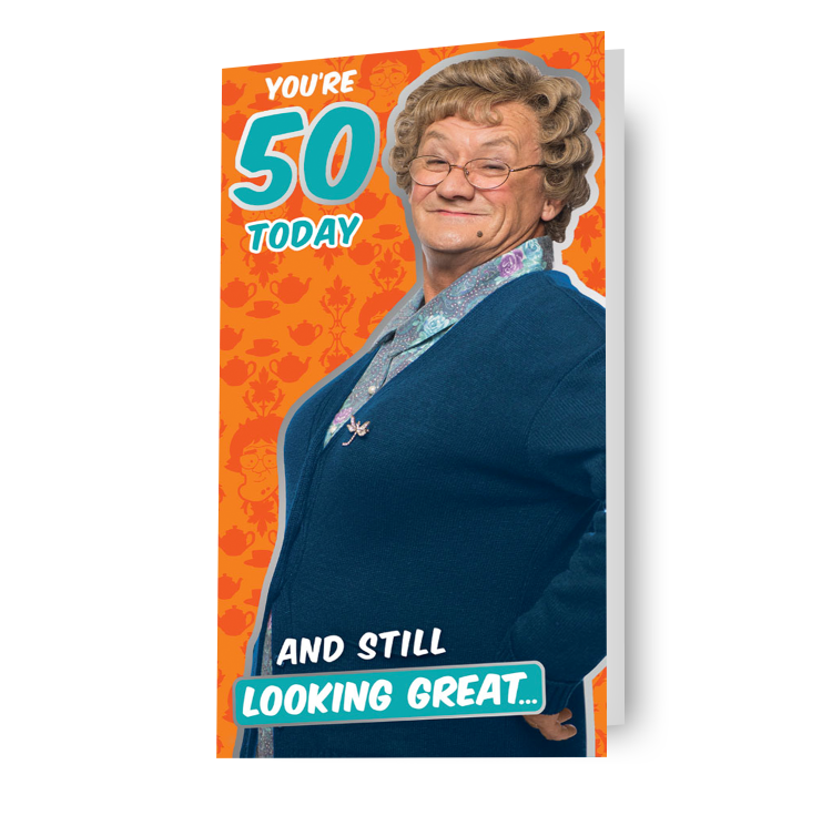 Verjaardagskaart voor de 50e verjaardag van Mrs Brown's Boys