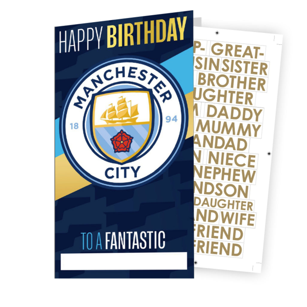 Manchester City FC Personalise Birthday Card With Sticker Sheet