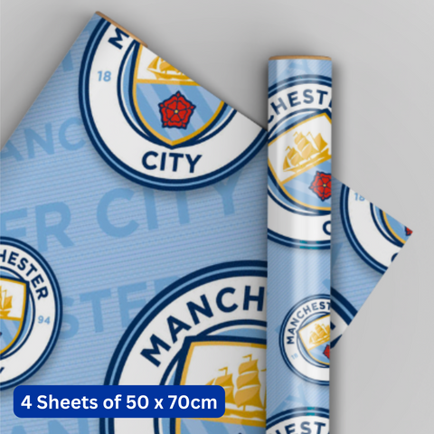 Manchester City FC 4 Sheets & 4 Tags Gift Wrap Bundle