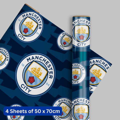 Manchester City FC 4 Sheets & 4 Tags Gift Wrap Bundle