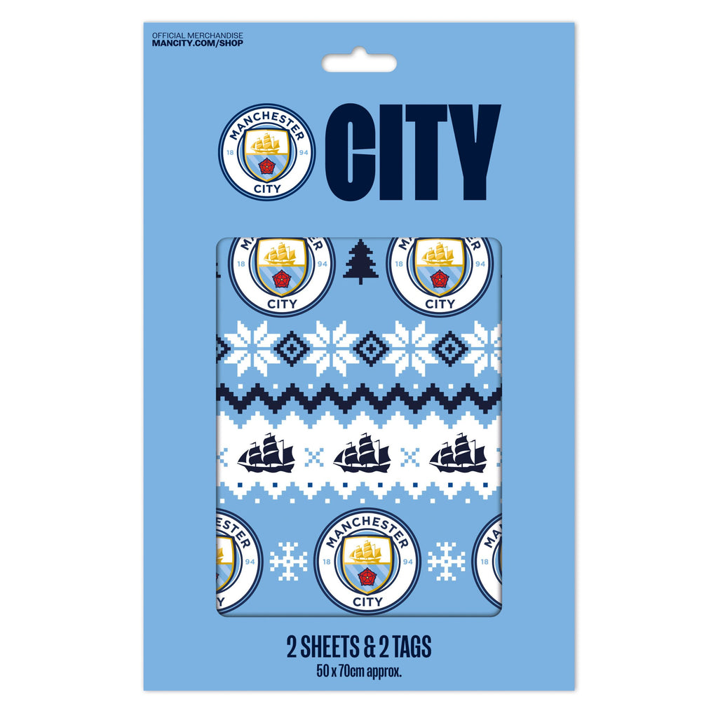 Manchester City FC Christmas 2 Sheets & 2 Tags Gift Wrap