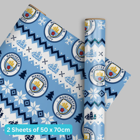 Manchester City FC Christmas Wrap 2 Sheet 2 Tag