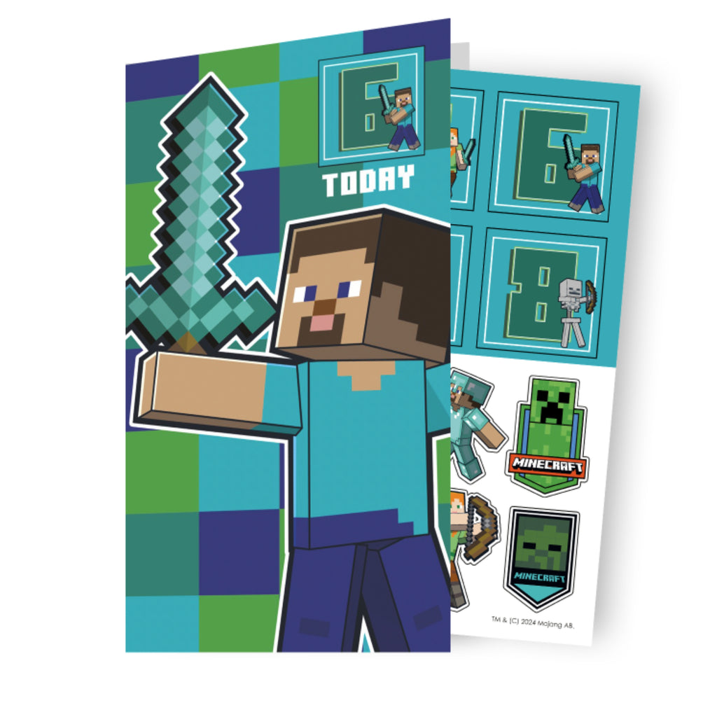 Minecraft Multi Ages 5-8 Sticker Birthday Card