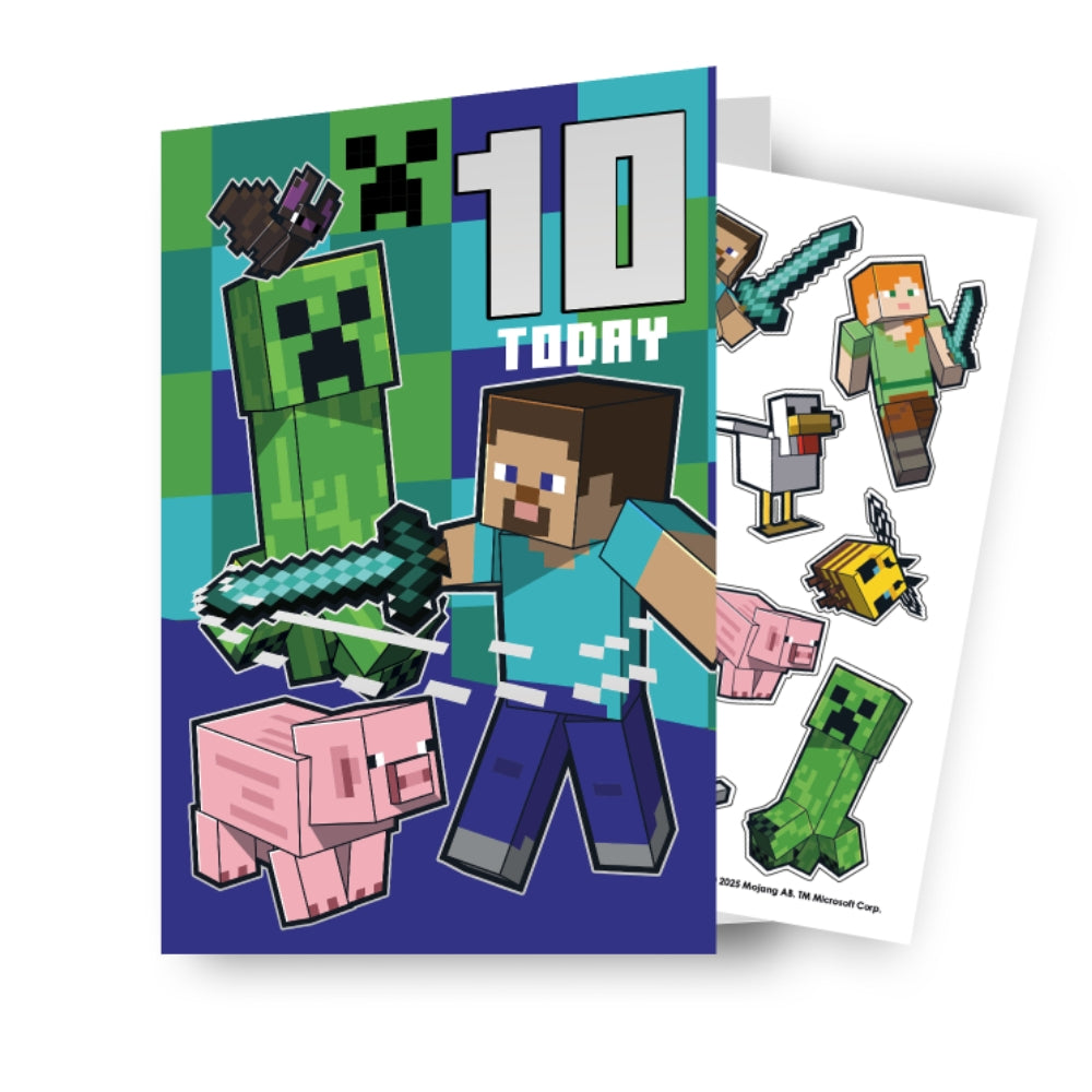 Minecraft Age 10 Sticker Birthday Card
