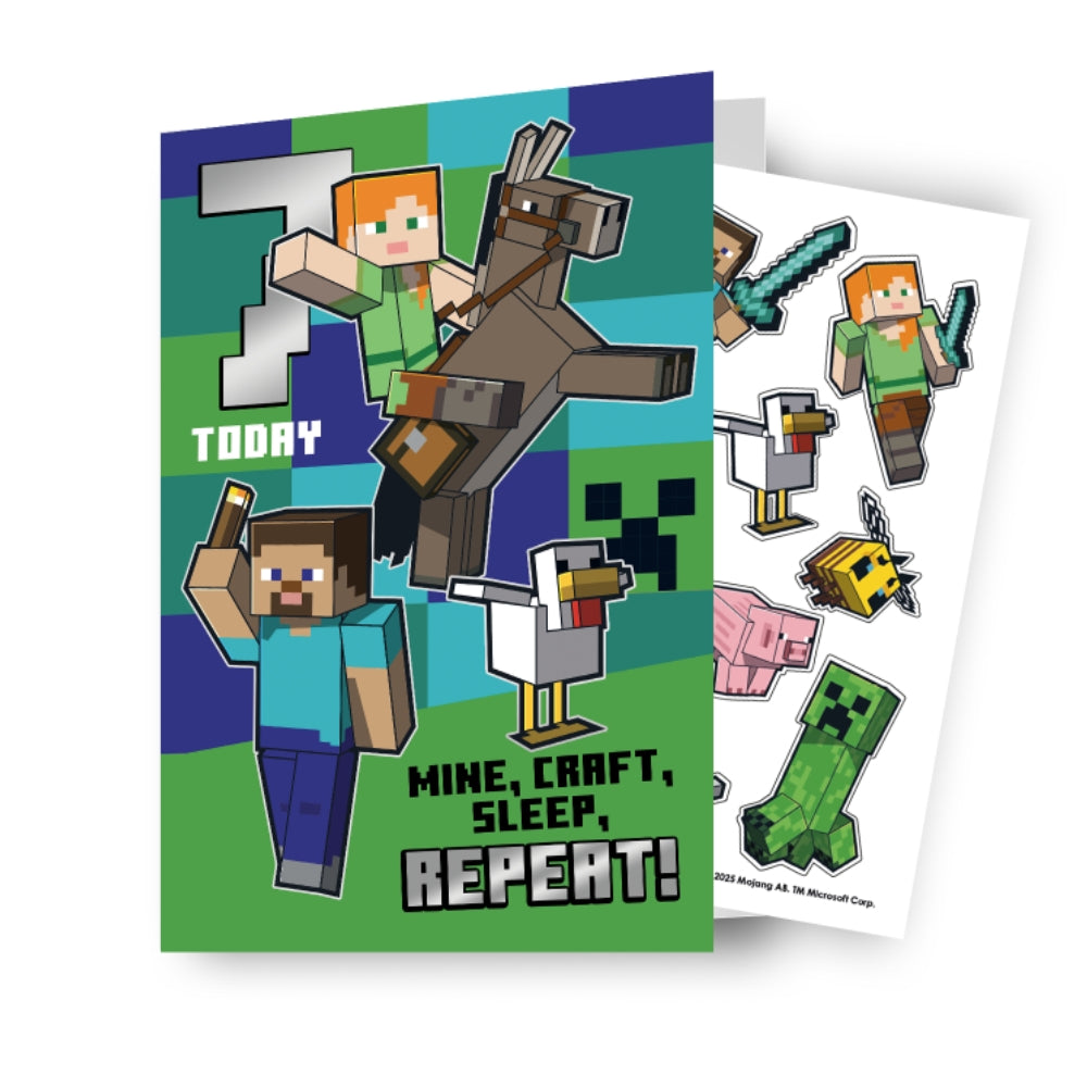 Minecraft Age 7 Sticker Birthday Card