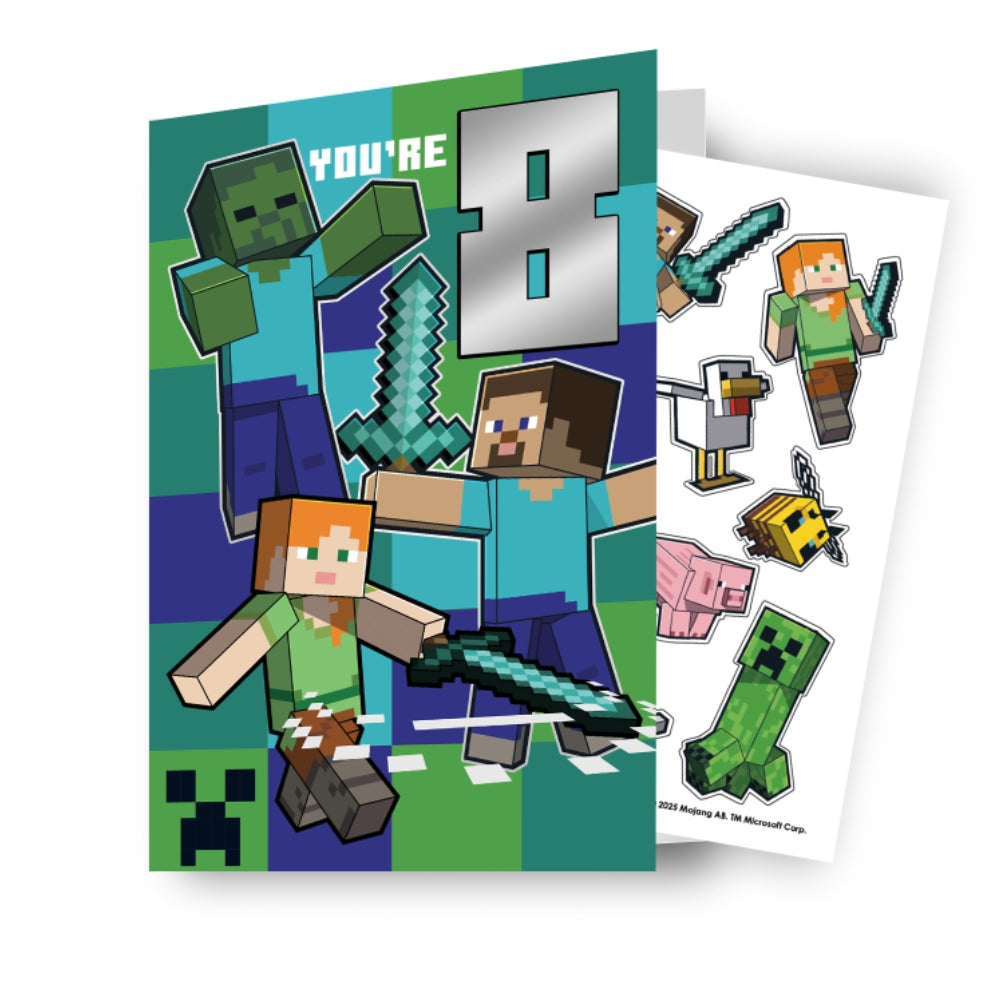 Minecraft Age 8 Sticker Birthday Card
