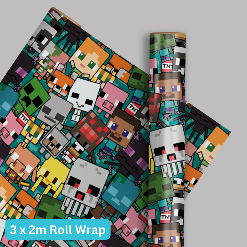 Minecraft 2m Roll Wrapping Paper - 3 Pack Bundle