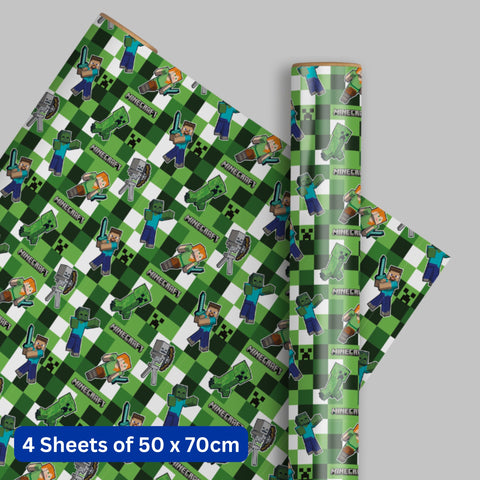 Minecraft 4 Sheets & 4 Tags Gift Wrap Bundle