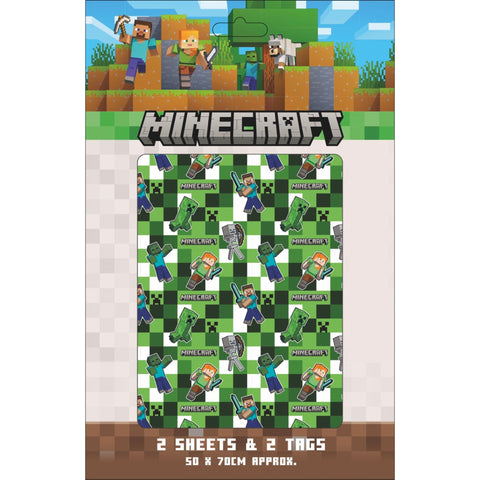 Minecraft 2 Sheets & 2 Tags Gift Wrap