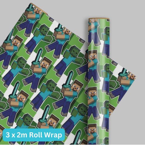 Minecraft Gift Wrap Roll 2m - 3 Pack Bundle