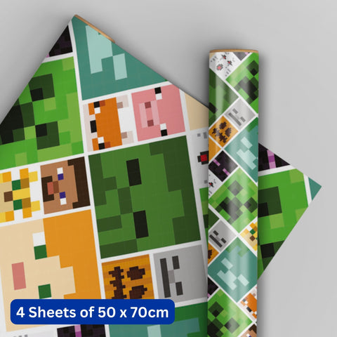 Minecraft 4 Sheets & 4 Tags Gift Wrap Bundle