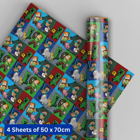 Minecraft 4 Sheets & 4 Tags Gift Wrap Bundle