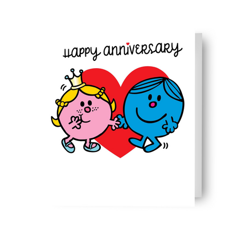 Biglietto ufficiale per il buon anniversario di Mr. Men e Little Miss