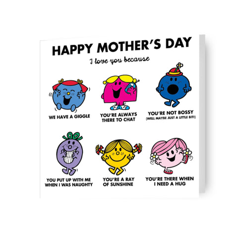 Mr. Men & Little Miss 'I Love You Because' Mother's Day card