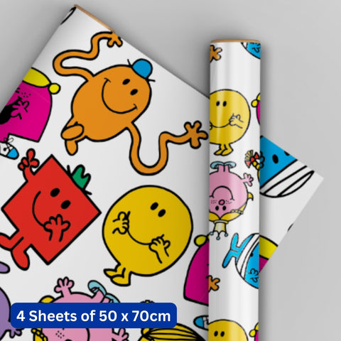 Mr Men & Little Miss 4 Sheets & 4 Tags Gift Wrap Bundle