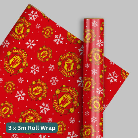 Manchester United FC Christmas 3m Roll Wrapping Paper - 3 Pack Bundle