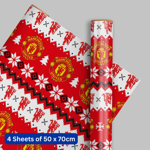 Manchester United FC Christmas 4 Sheets & 4 Tags Gift Wrap Bundle