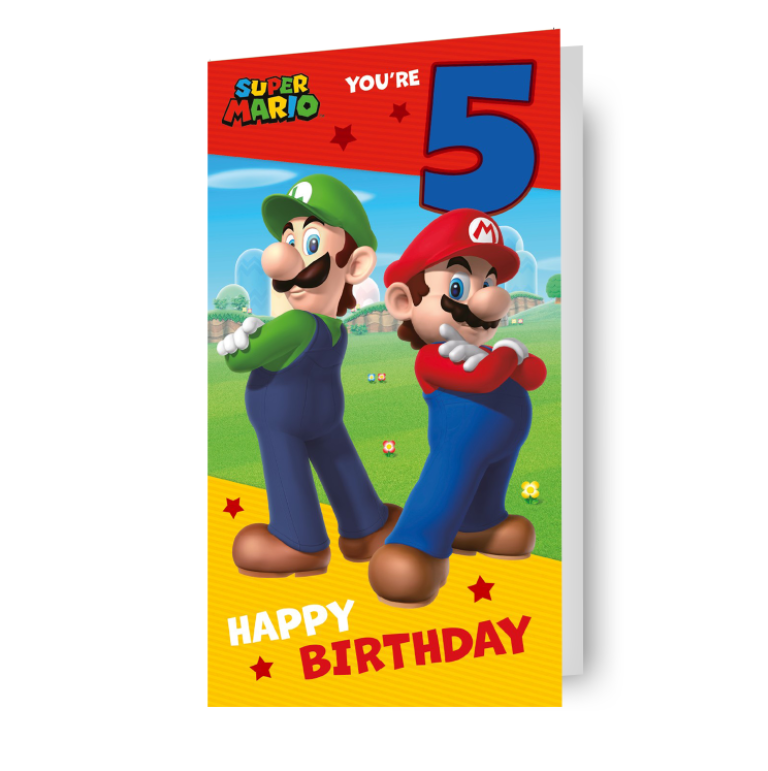 Super Mario Bros. Verjaardagskaart voor 5 jaar