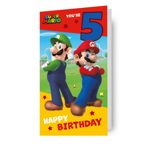 Super Mario Bros. Verjaardagskaart voor 5 jaar