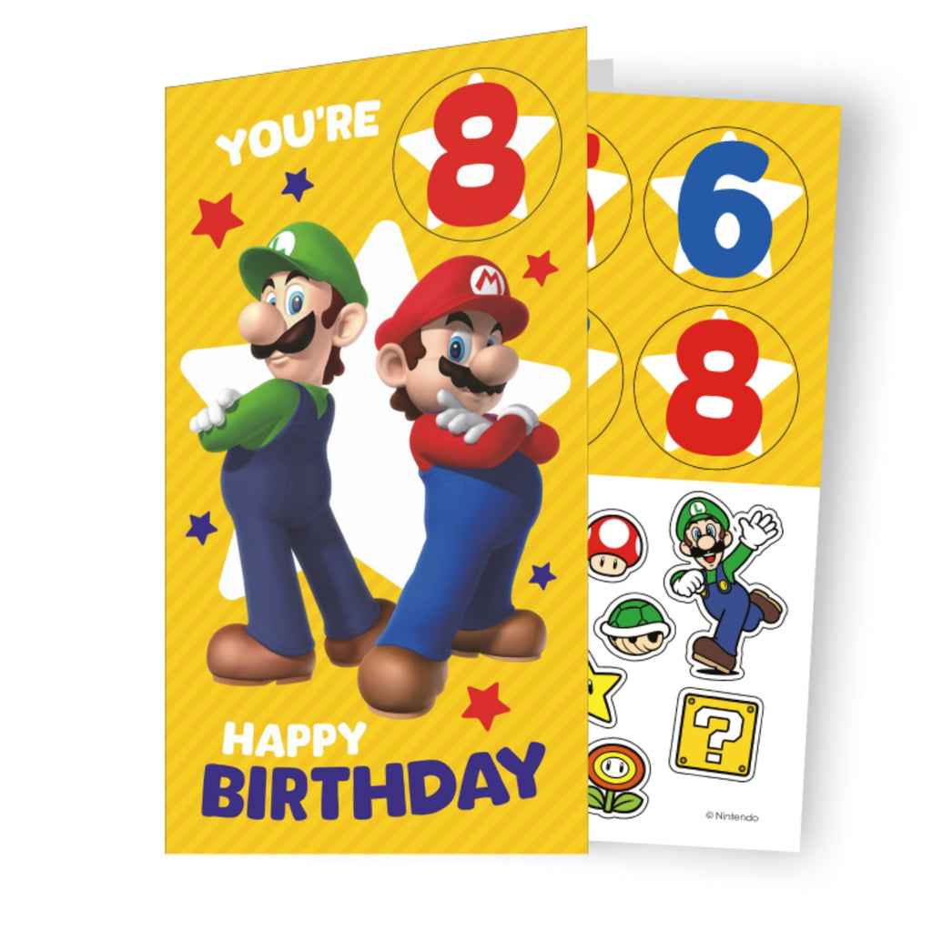 Super Mario Multi Ages 5-8 Sticker Birthday Card