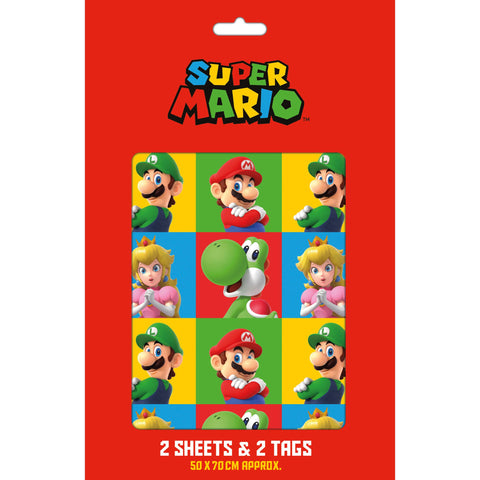 Super Mario 2 Sheets & 2 Tags Gift Wrap