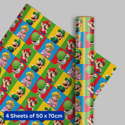 Super Mario 4 Sheets & 4 Tags Gift Wrap Bundle