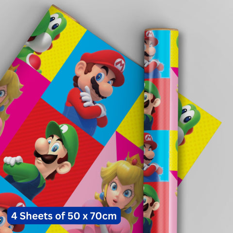 Super Mario 4 Sheets & 4 Tags Gift Wrap Bundle