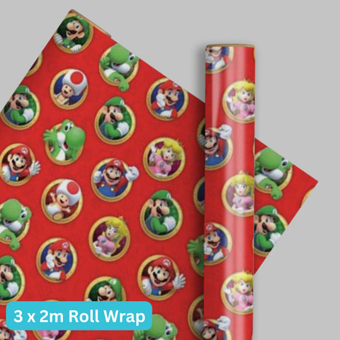 Super Mario Gift Wrap Roll 2m - 3 Pack Bundle