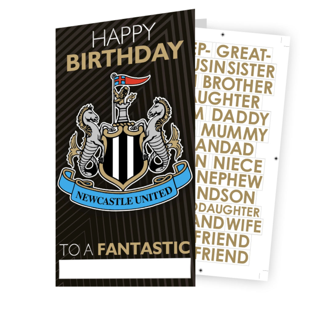 Newcastle United FC Birthday Card Personalise With Sticker Sheet