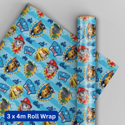 Paw Patrol 4m Roll Wrapping Paper - 3 Pack Bundle