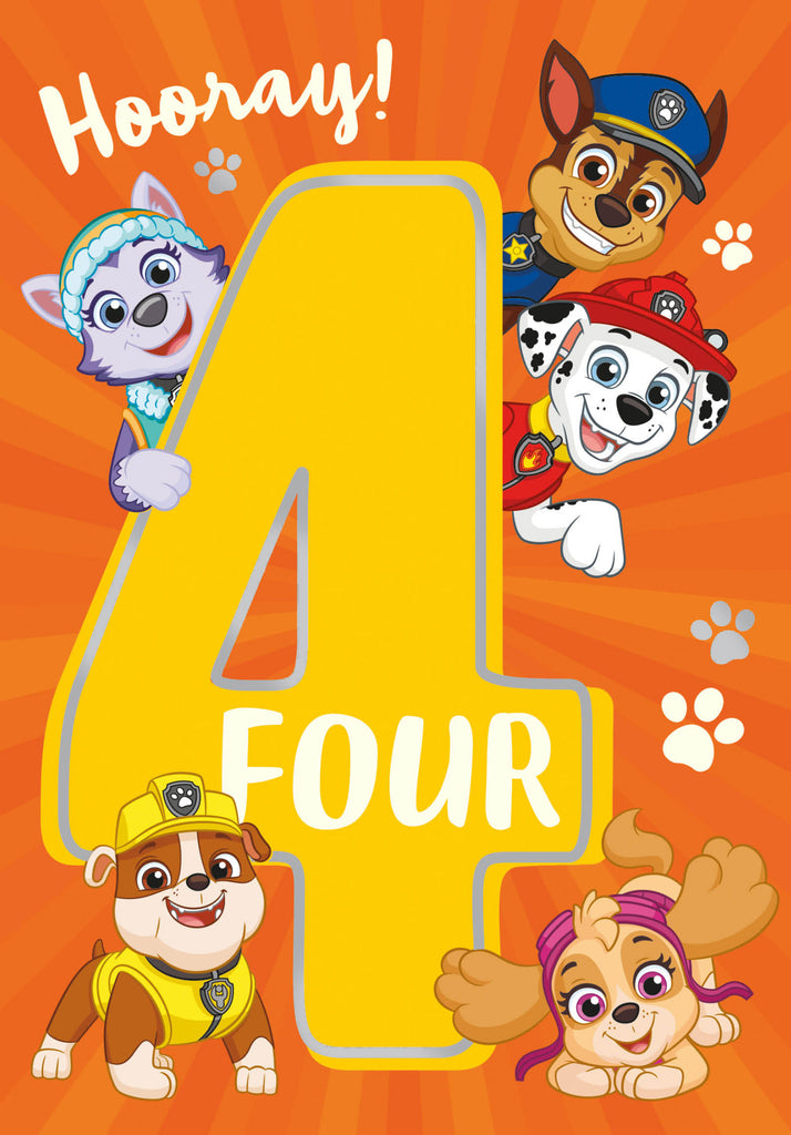 Paw Patrol Age 4 Birthday Card