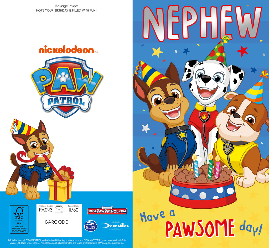 Paw Patrol 'Nephew' Birthday Card