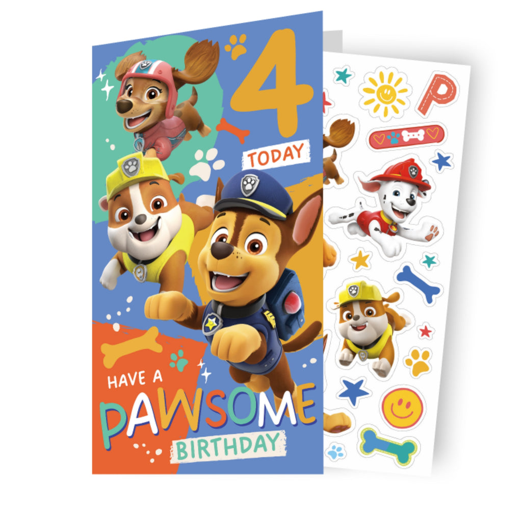 Paw Patrol Age 4 Sticker Birthday Card